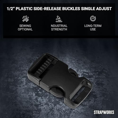 Plastic Single Adjustable Side Release Buckles – 1.5", 10 pack Black