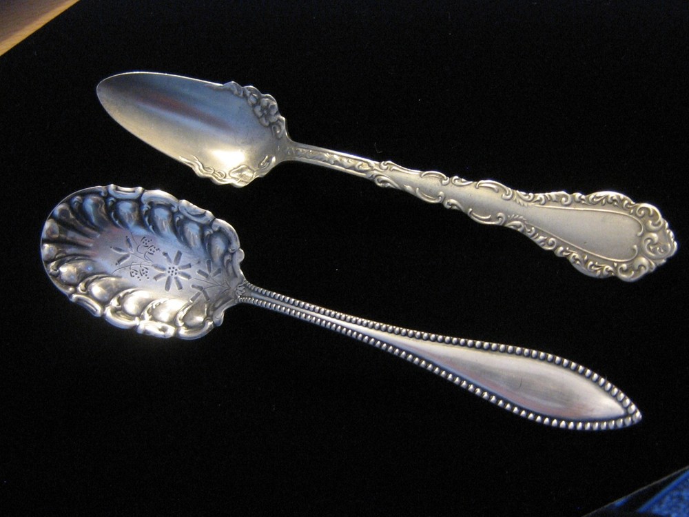 Antique Silverplate Sugar Spoon and Nickelsilver Grapefruit Spoon