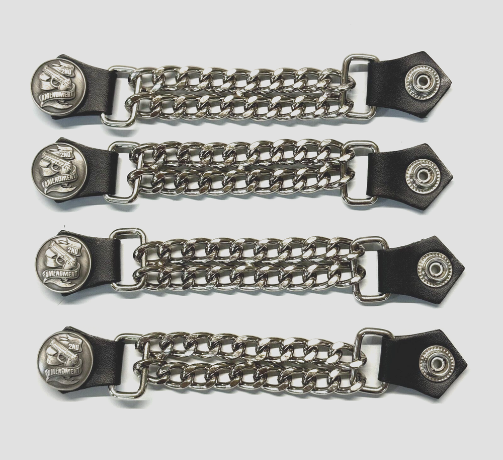 4-Pack- 2nd Amendment Chrome and Leather Vest Extender-Snap On Button