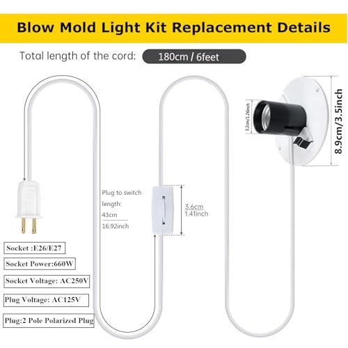 Blow Mold Light Kit Replacement,6 ft E26/E27 Lamp Holder Kit with Switch Fuse