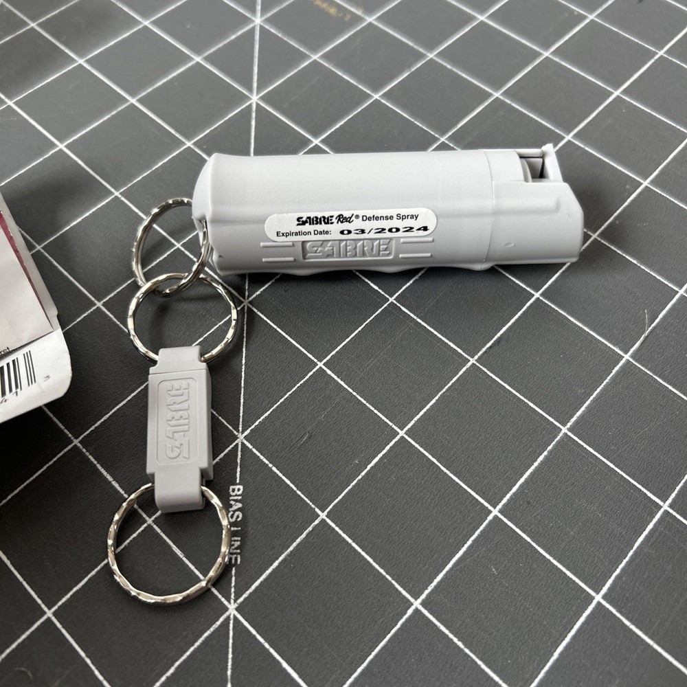 Sabre Red Pepper Spray with Quick Release Key Ring - Gray