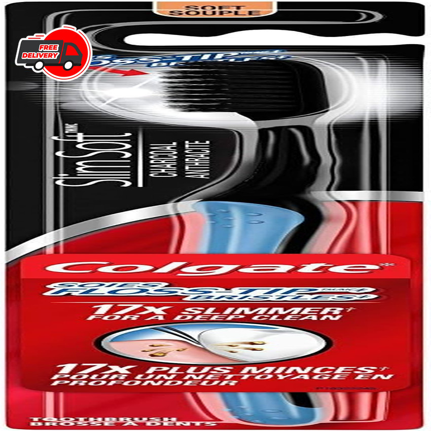 Colgate Slimsoft Floss-Tip Charcoal Toothbrush, Soft (4 Count)