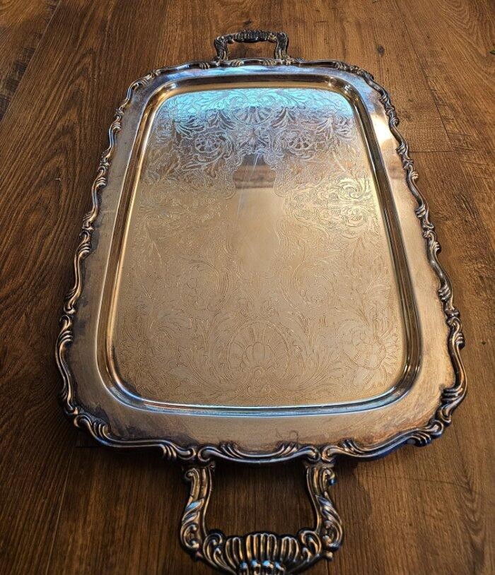 ONEIDA SilverPlate Serving Tray Handles Ornate Footed