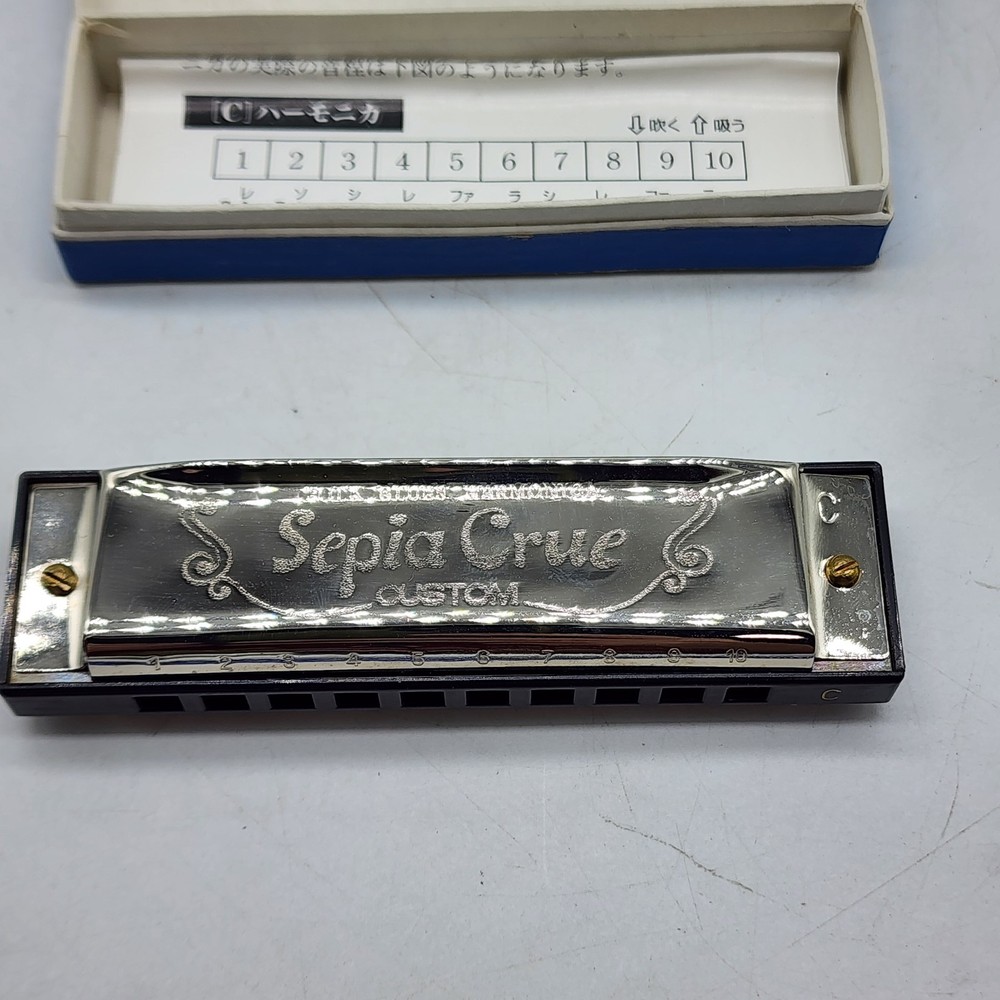 Sepia Crue Folk Blues Custom Harmonica Silver with box