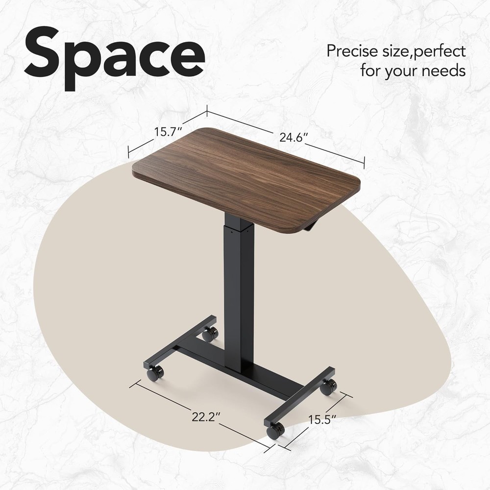 Rolling Laptop Standing Desk Adjustable Mobile T-Base Desk with Lockable Casters