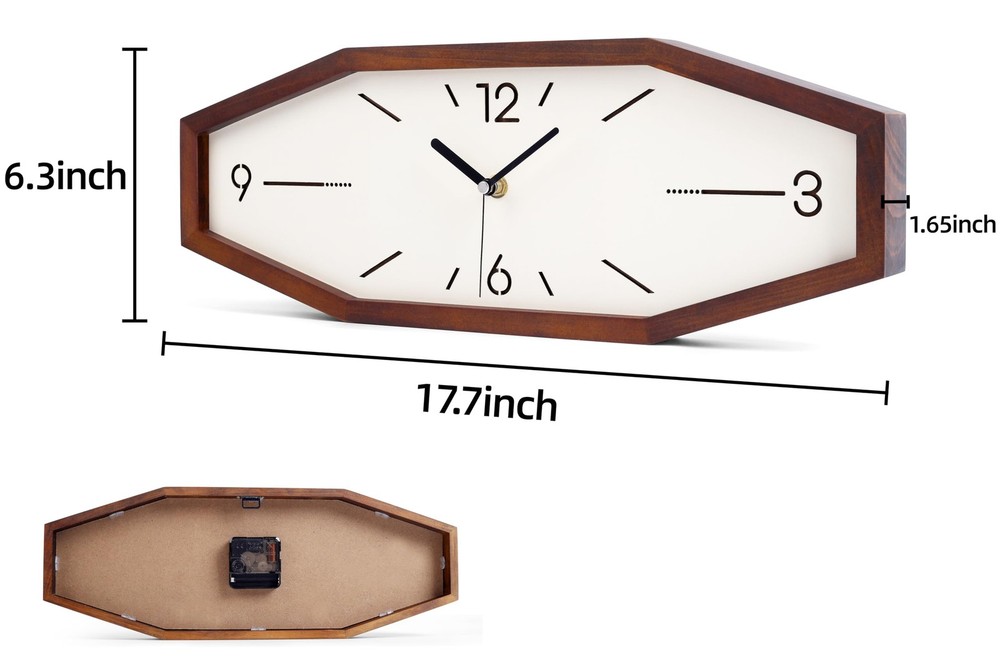 Wooden Retro Wall Clocks, 18 Inches Square Clocks Rectangular Wall Clock Batt...