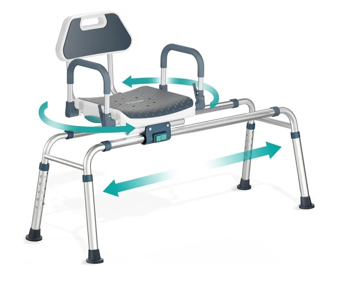 Sliding Shower Chair Tub Transfer Bench with Swivel Seat, Shower Bench, Blue