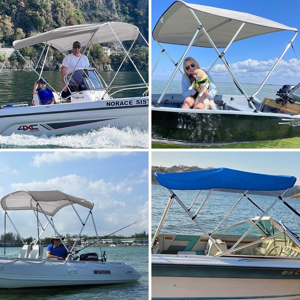 3 Bow Bimini Top Replacement Canvas with Stern Light Hole and Storage Boot, 9...