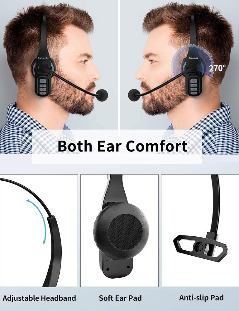Conambo Trucker Bluetooth Headset 5.0 with Microphone Noise Cancelling Wireless
