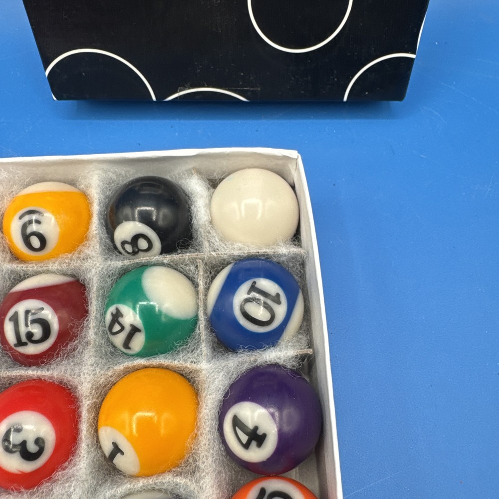 Vintage Small Pool Table Balls 1.5" Complete Set With Box