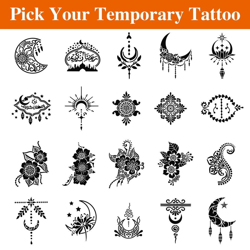 20 Sheets Temporary Tattoo Stencil Kit, Templates for Medium, Black