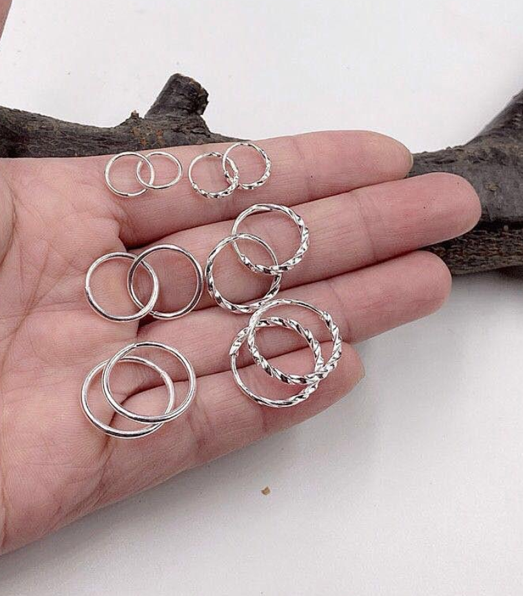 2Pcs SOLID STERLING SILVER PLAIN 1.2MM THICK ROUND ENDLESS HOOP 7-25MM Gift PE16