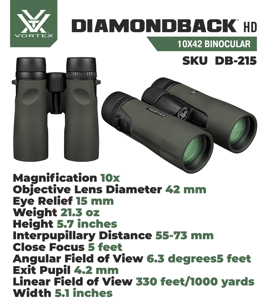 Vortex Optics Diamondback HD 10x42 Binocular with Free Camo Digital Hat Bundle