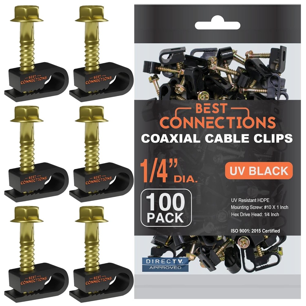 BEST CONNECTIONS Coaxial Cable Clips with Pre-Inserted Screw