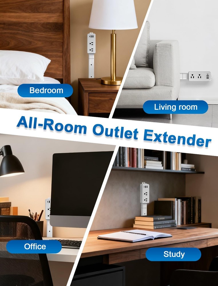 Electrical Outlet Extender Stick, Upgraded 4-Way Combination Plug Extender (6...