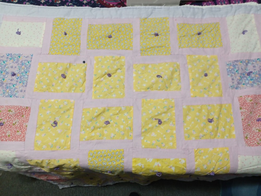 Handmade Small Reversible Patchwork Crib Quilt Multi Colored 36" x 48" A-17