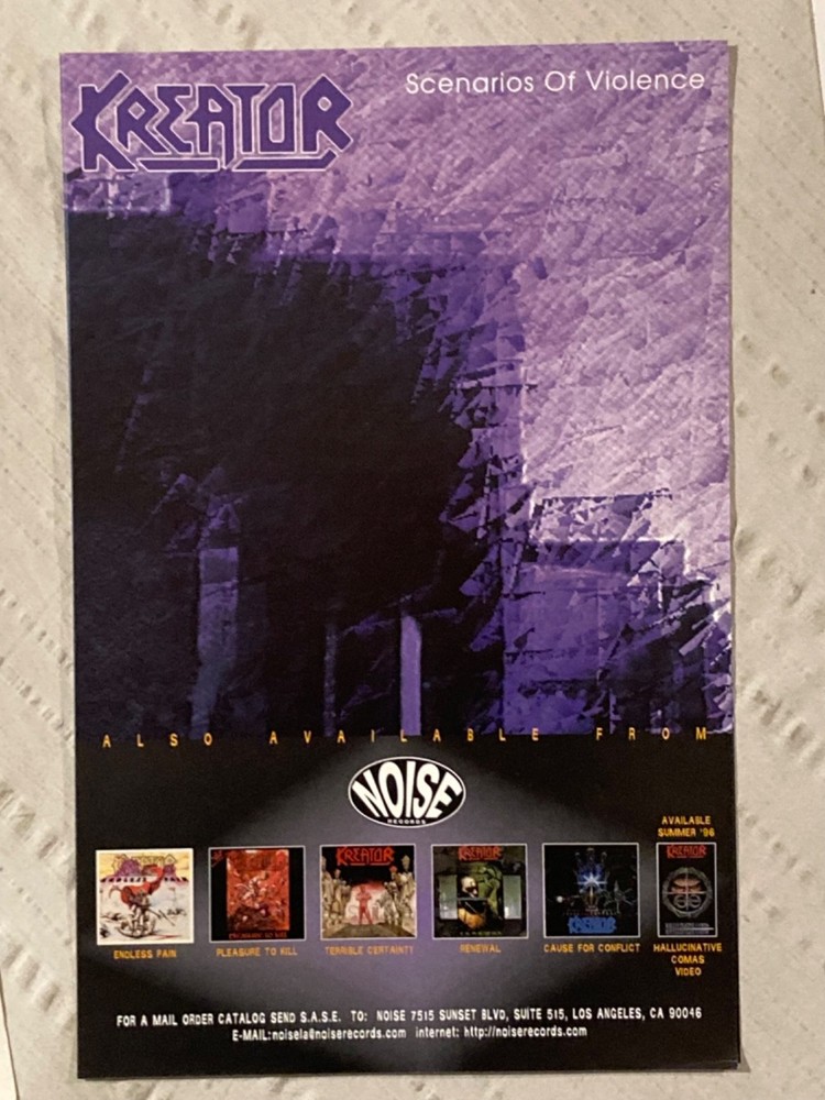 Kreator 1996 Promo Poster Scenarios Of Violence Thrash Metal Rock Music