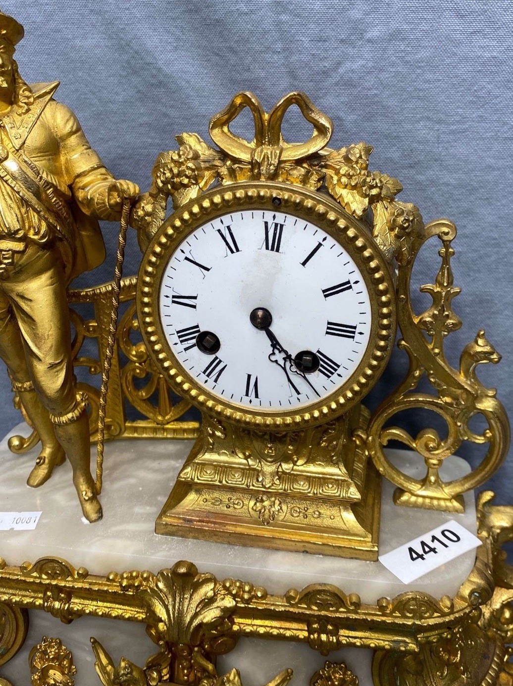 Antique French Gilt Spelter & Marble Mantle Clock Ormolu Timepiece Untested