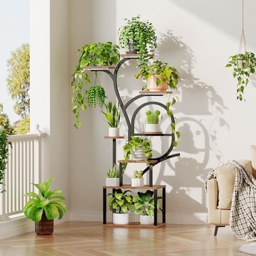Large Plant Stand Indoor with Grow Lights Tall Plant Shelf Curved Plant Holder