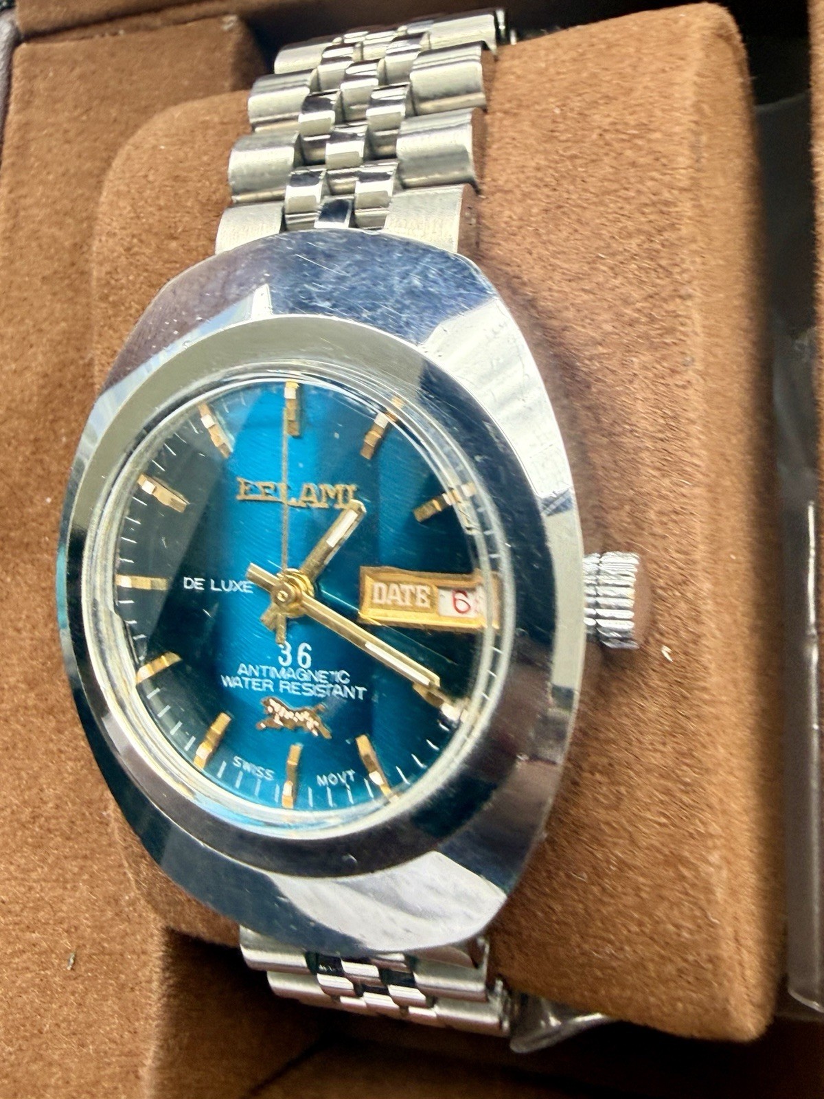 Vintage ELAMI De Luxe 36 automatic Swiss Mens Watch Rare