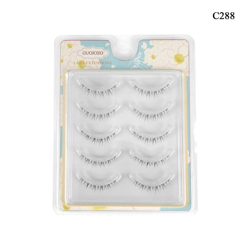 Natural Lower Lashes False Eyelashes Plastic Transparent Stem 5 Pairs Set