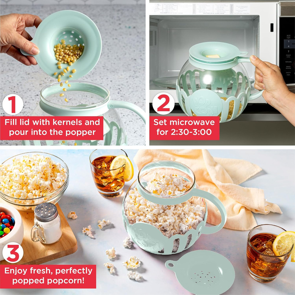 Ecolution Patented Micro-Pop Microwave Popcorn Popper with Temperature Safe Glas