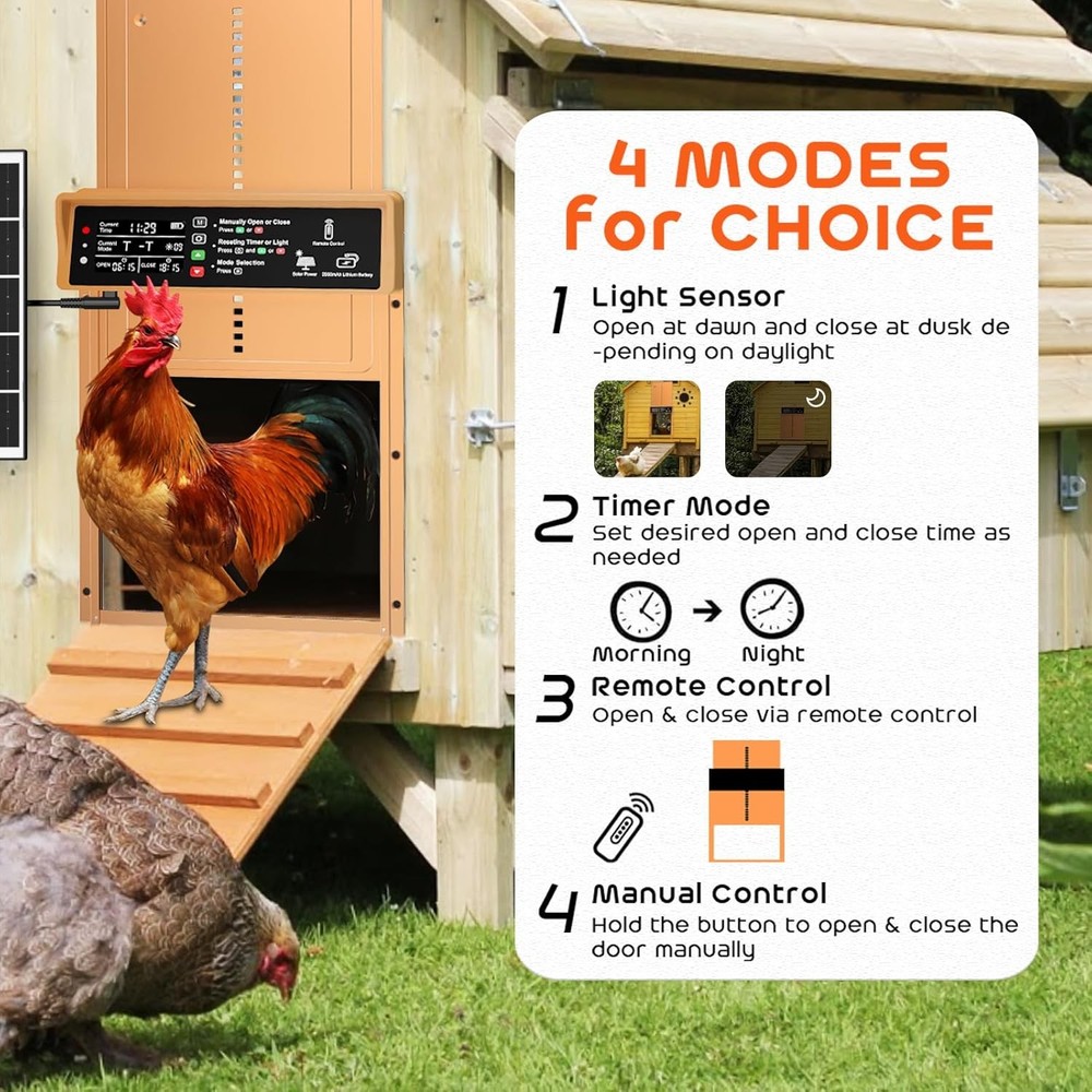 Solar Automatic Chicken Coop Door Timer Light Sensor Aluminum