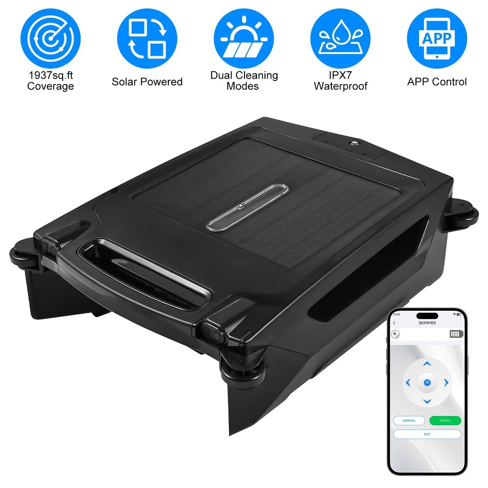 Solar Powered Robotic Pool Skimmer Swimming Pool Surface Surface W/APP+2 Modes