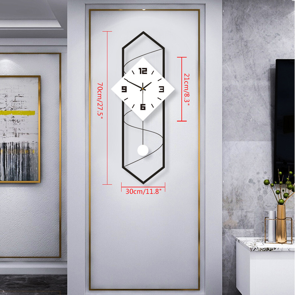 Wall Clock Modern Pendulum Wall Clock with Silent Movement Metal+ Solid Wood