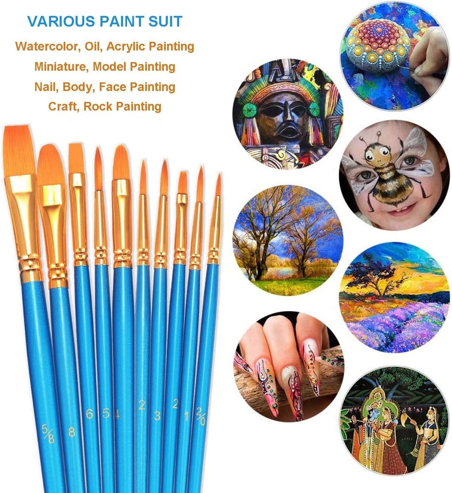 20-Piece Round-Pointed Nylon Paint Brush Set - Versatile Art Essentials