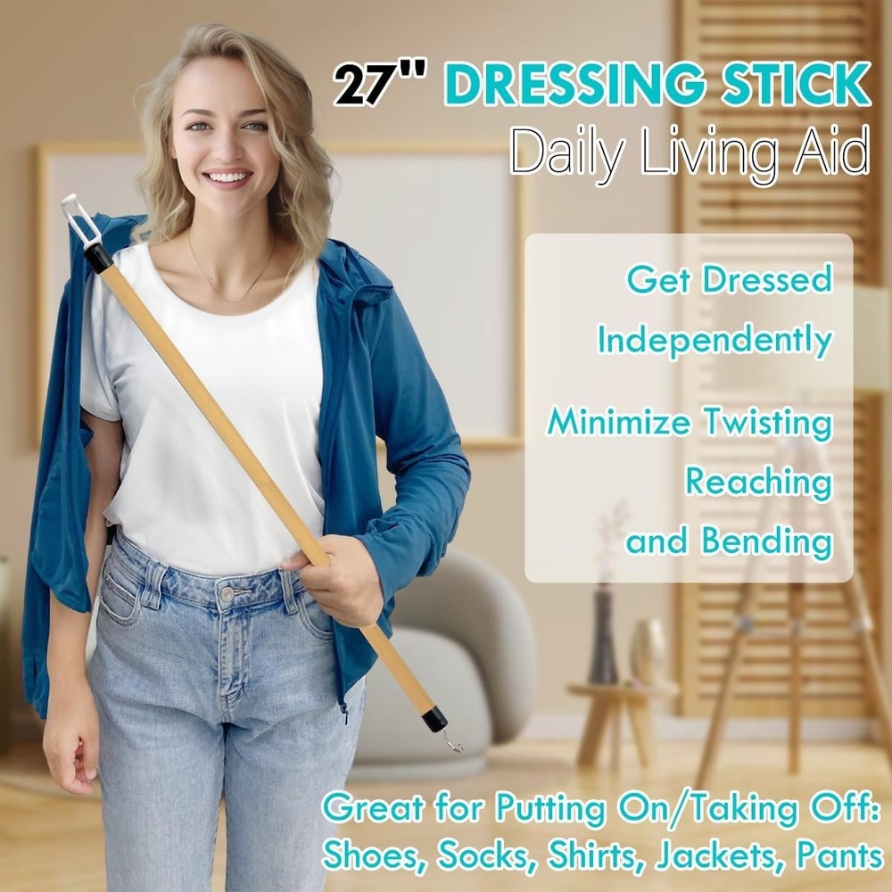 27'' Dressing Stick, Long Stick for Elderly, Disabled, Limited...