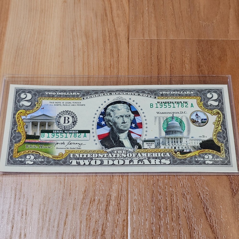 WASHINGTON,D.C. - U.S COLORIZED $2 BANK NOTE UNCIRCULATED BILL