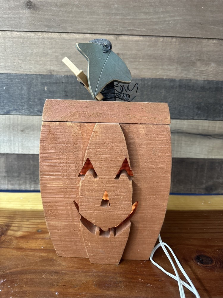 Halloween Wooden Pumpkin Lantern Lighted 13”