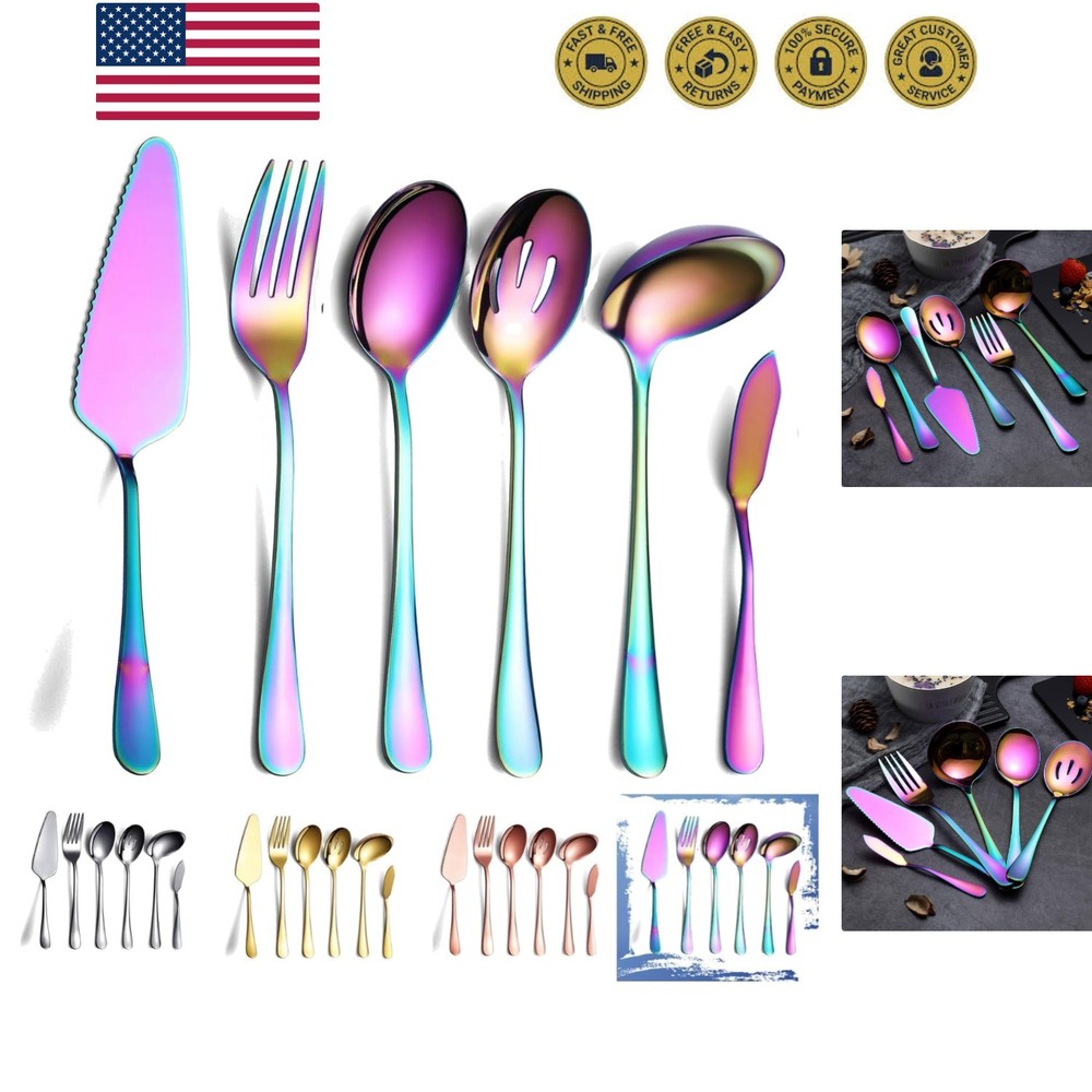 Rainbow Serving Spoons Set 6 Pieces, Serving Utensils Set Include Cake Server...