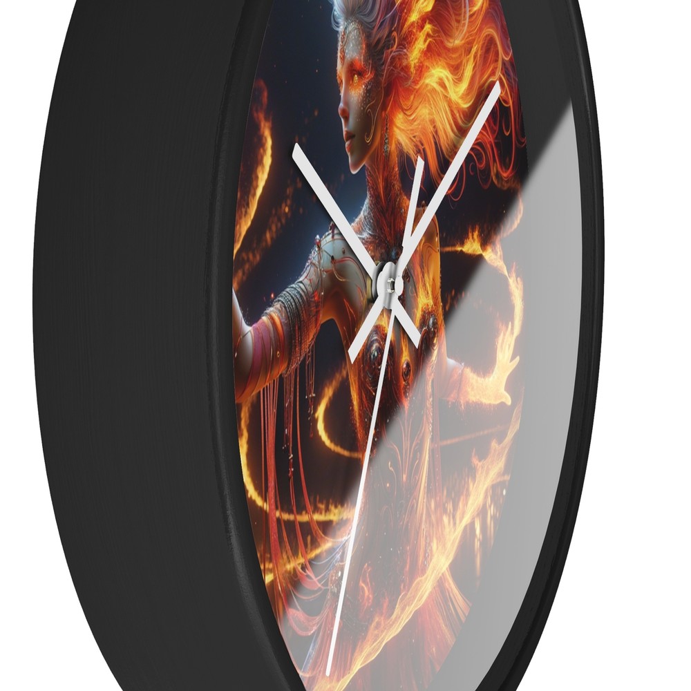 Home Decor Wall Clock Elemental Flame Dancer Hyper-Realistic Art
