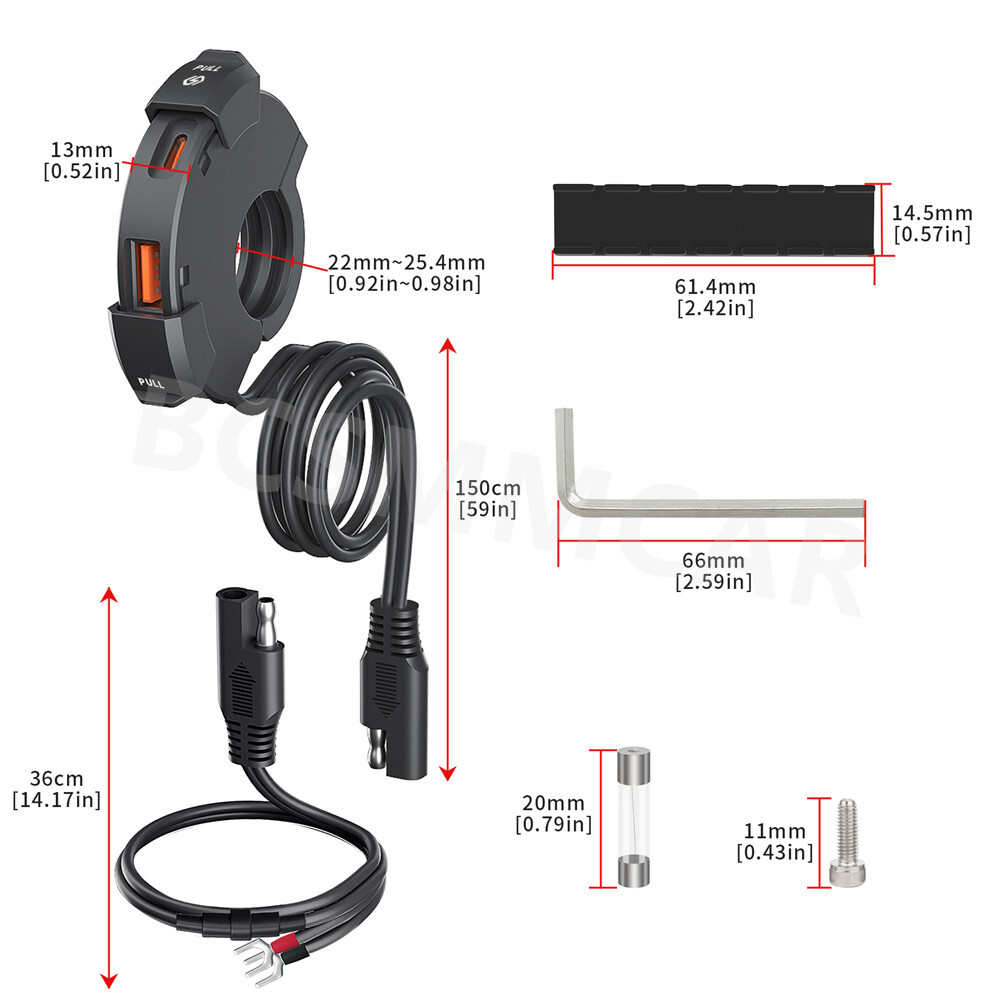 Motorcycle USB Type-C Fast Charger Power Adapte Waterproof Handlebar Mounting