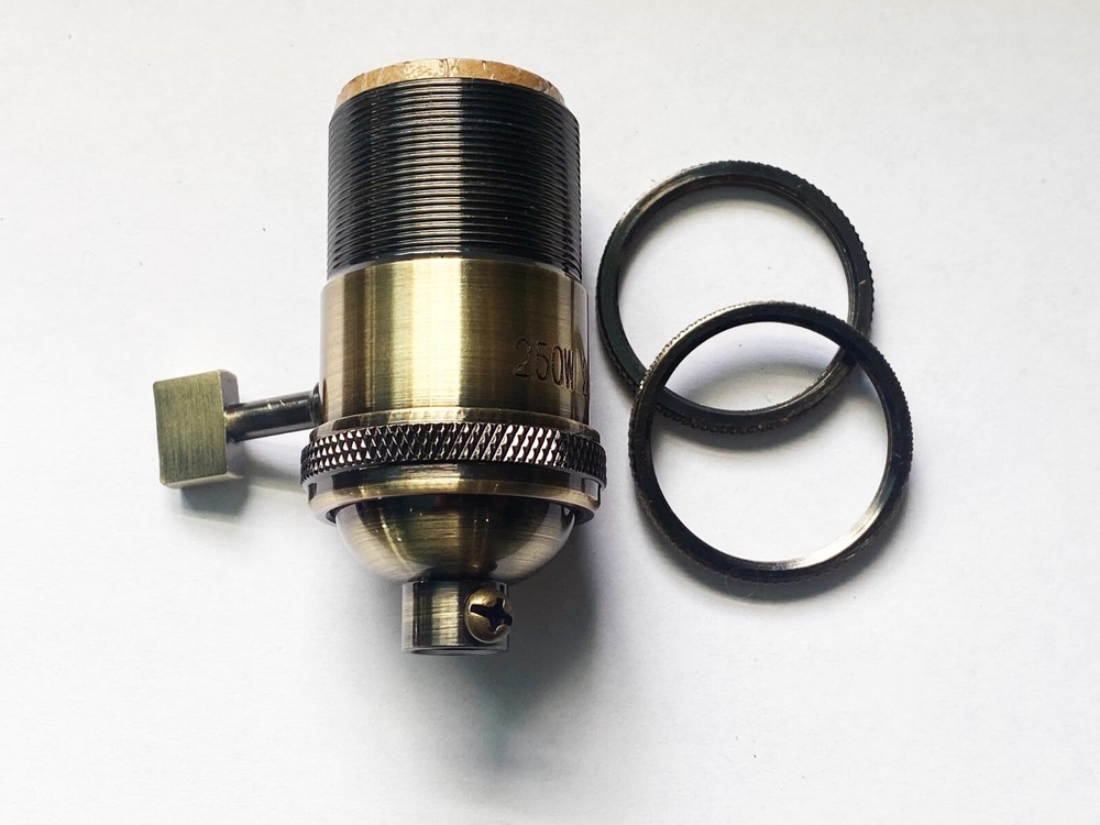 VINTAGE STYLE ANTIQUE BRASS PADDLE SWITCH MED BASE LAMP SOCKET UNO THREAD