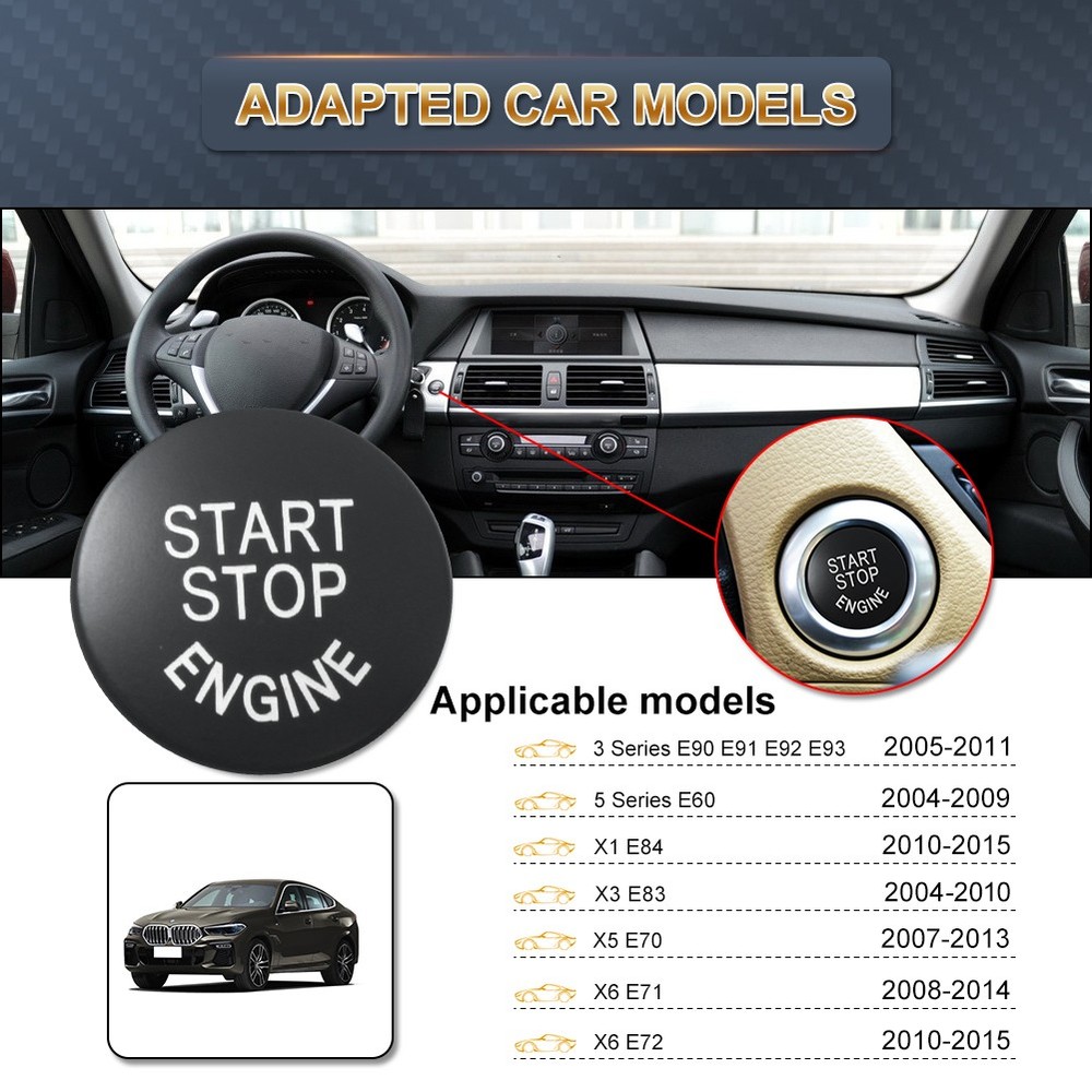 Black Engine Start Stop Switch Button Cover Fit for BMW E60 E70 E83 E84 E90 E92