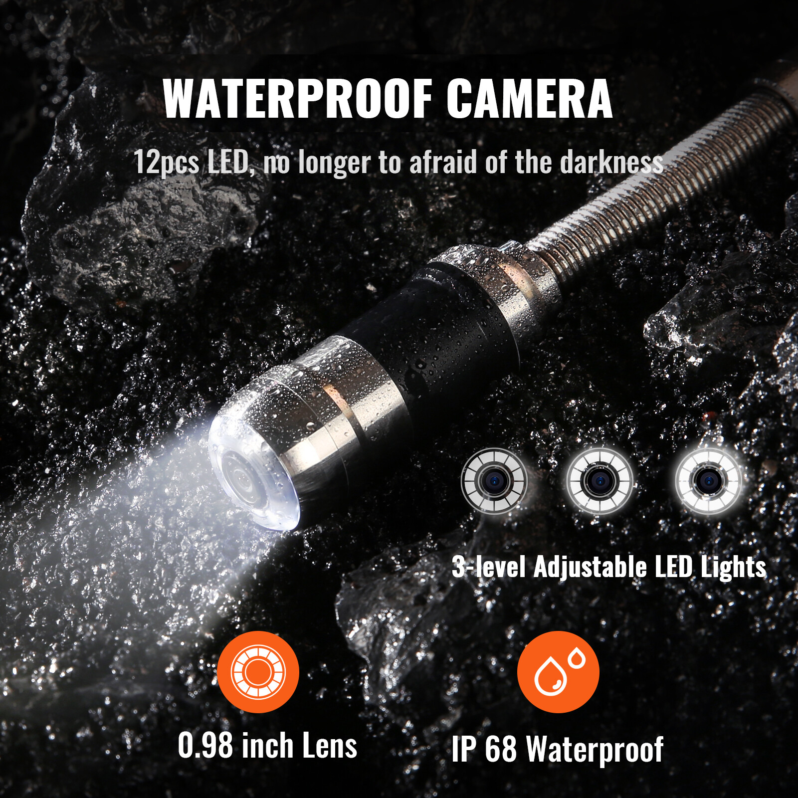 VEVOR 50m/165ft Sewer Camera Pipe Inspection Drain Camera 7 inch Screen