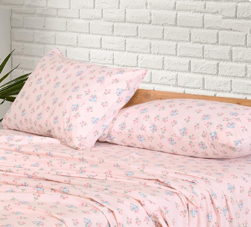 100% Cotton Sheets Queen Size Set, 4 Pieces, Soft & Breathable Percale