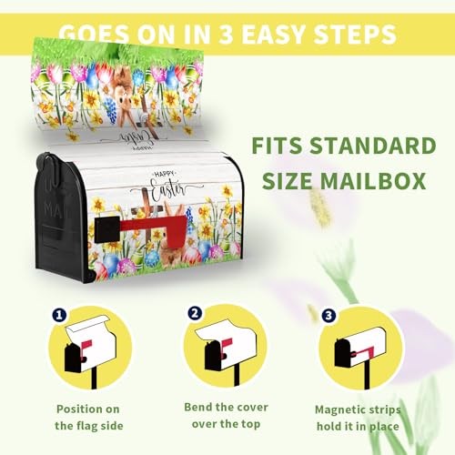 Happy Easter Mailbox Cover - Magnetic Bunny Rabbit Eggs Wraps with Spring