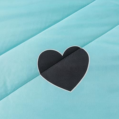 Comforter Set Size - Light Cute Heart Print Comforter Bedding Set, Twin Blue