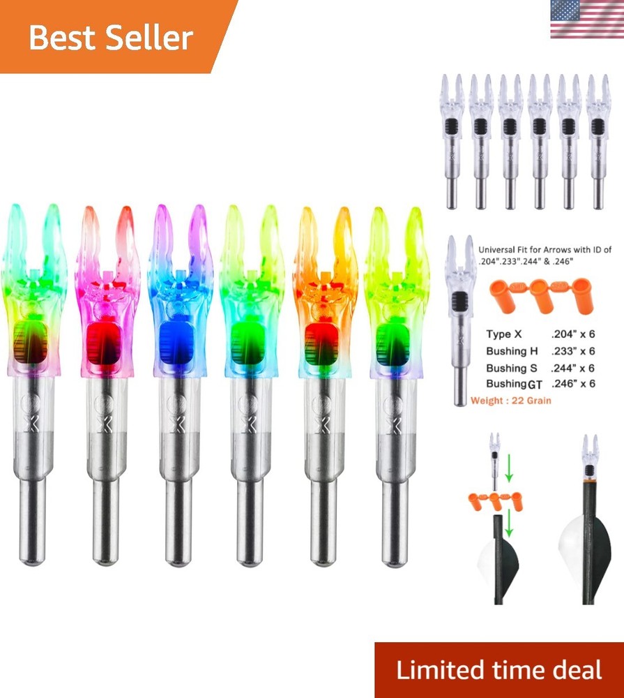 6-Pack High-Performance LED Arrow Nocks for Archery - Fits Multiple Diameters