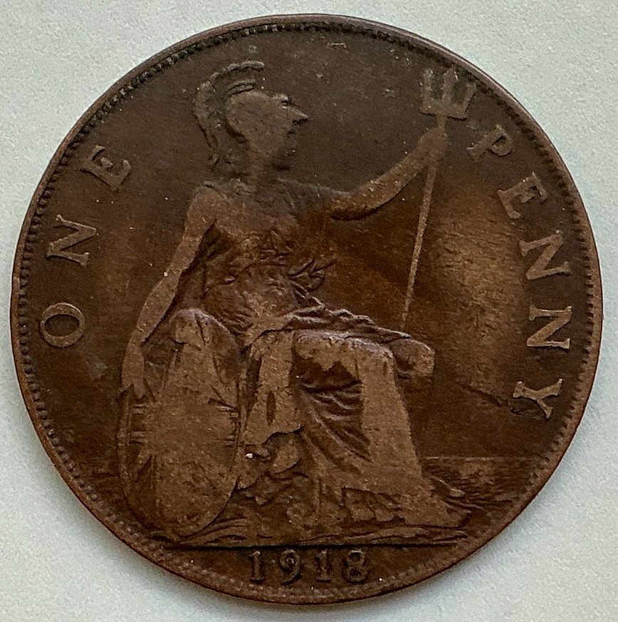 1918 Great Britain Penny KM# 810