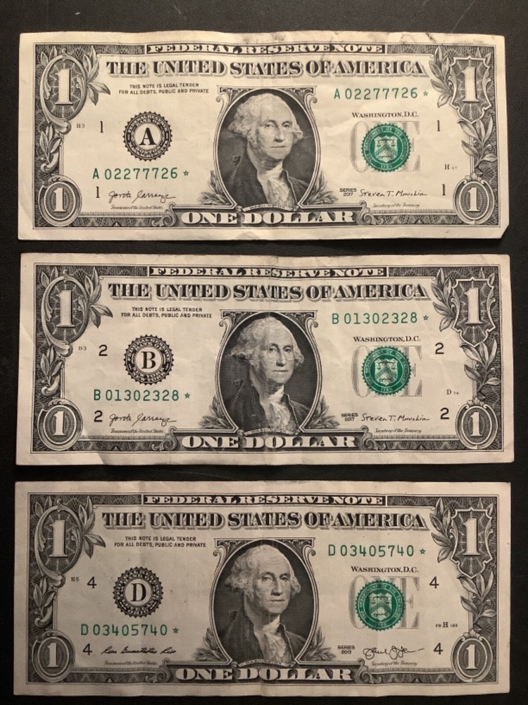 (3) One Dollar Bill Star Notes S/N’s In Description *053