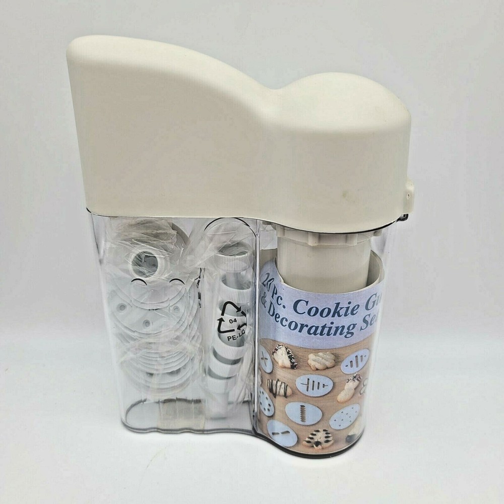 Kitchen Collection 20 Pc Cookie Press Gun & Decorating Set 6 Decor.Tips Storage