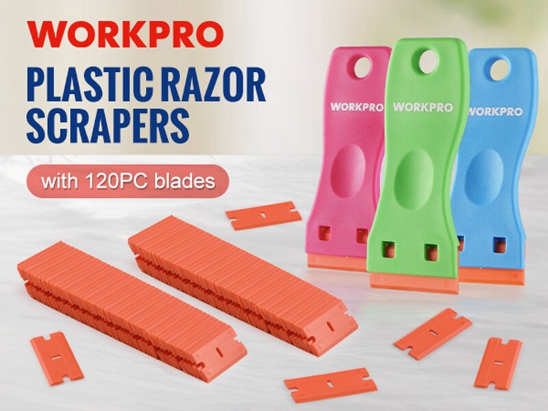 WORKPRO 3PC Razor Scraper Double Edged Sticker Removal 120PC Plastic Razor Blade