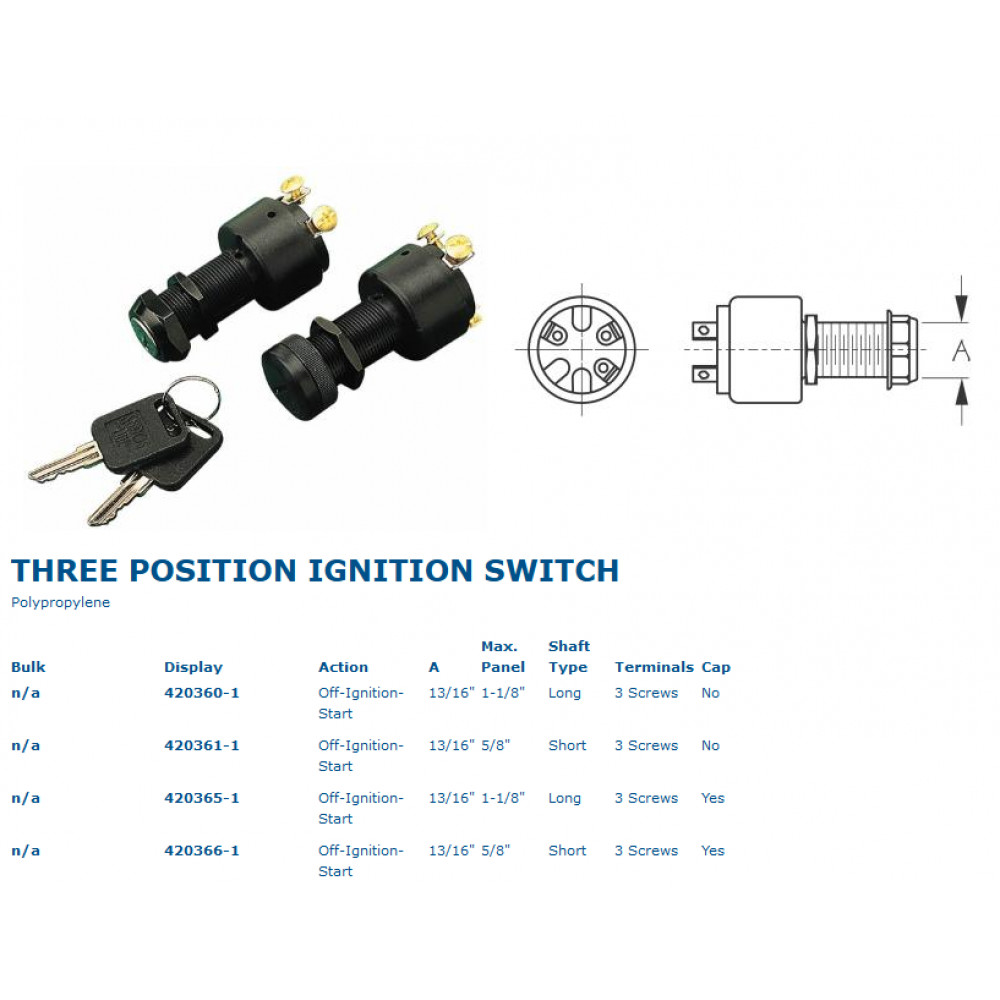 Sea-Dog 420360-1 Polypropylene Three Position Ignition Switch Long Shaft