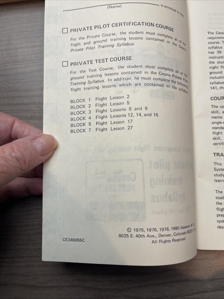 Cessna Integrated Flight Training System Private Pilot Training Syllabus 1981