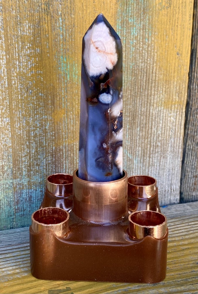 Orgone Cloudbuster with Blue Snowflake Flower Agate Scepter Point & Copper Pipe